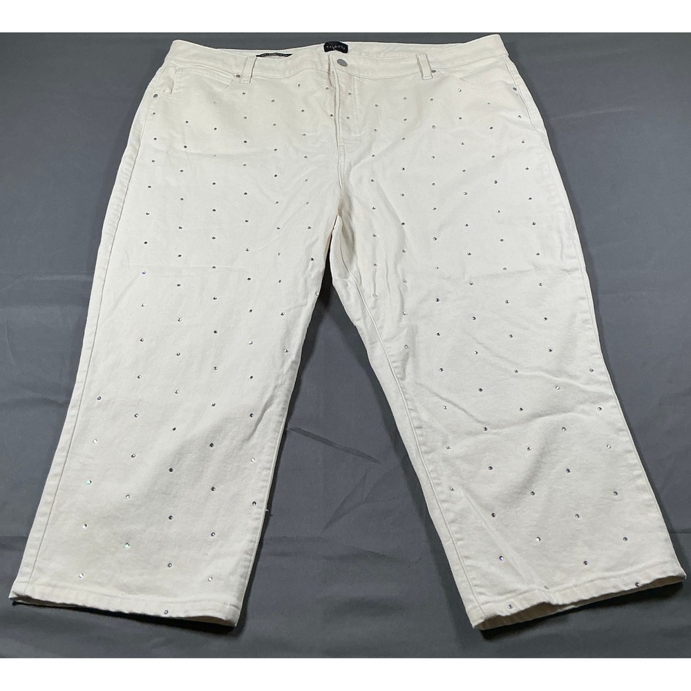 Talbots‎ Womens 24W Rhinestone Embellished Straight Leg Crop Jeans Ivory White